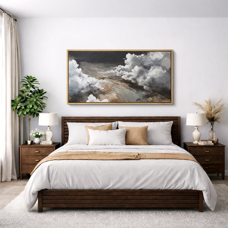 Dramatic Storm Cloud Sky Landscape Wall Decor Extra Large Pictures Framed Canvas Print Wall Art, H 30 po x l 60 po, Naturel
