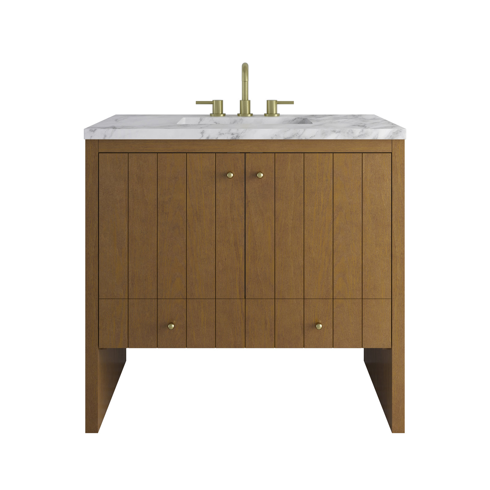 Hudson 36'' Single Bathroom Vanity, 8" Widespread, Carrara White, Honey Oak