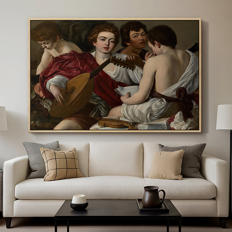 Les Musiciens, c. 1595 - Toile tendue avec châssis Caravaggio, 26 x 40, Naturel