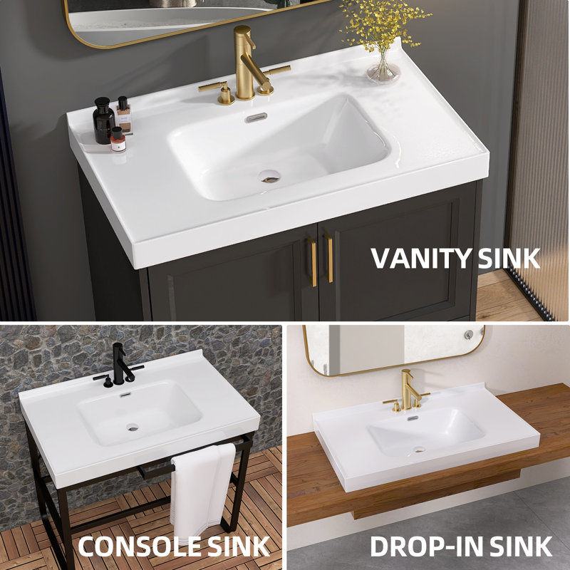 37" L x 22" W Solid Surface Single Bathroom Gloss White Integrated Vanity Top Bathroom Countertop With Center Sink With 1-3/8" H Backsplash