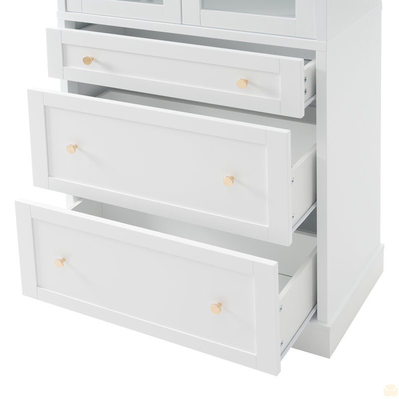 70.1" Modern High Freestanding Tall Bathroom Cabinet With 2 Adjustable Shelves, 3 Drawers, Soft Close Glass Doors, White