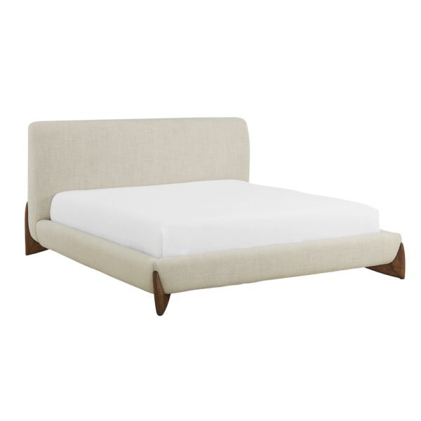 Crosby Polyester Upholstered with Solid Oak Taupe Queen Bed, Queen