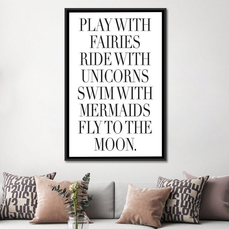 «Play with Fairies», art textuel sur toile, H 60 po x l 40po x P 1,5 po, Toile tendue, Pas de tapis
