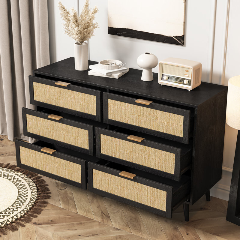 Commode double à 6 tiroirs l 46,5 po, Noir / brun