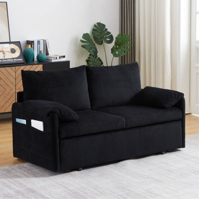 64.5 Inch Sleeper Sofa Bed  3-In-1 Adjustable Sleeper With Pullout Bed 2 Pillows And Side Pockets Soft Corduroy Convertible Sleeper Sofa Bed For Living Room Bedroom Apartment Office