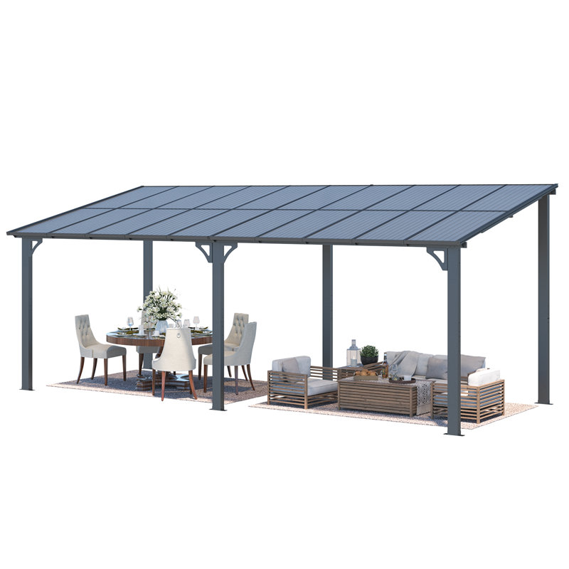 Aluminum Pergola with Canopy, 609.6cm x 243.84cm, Black