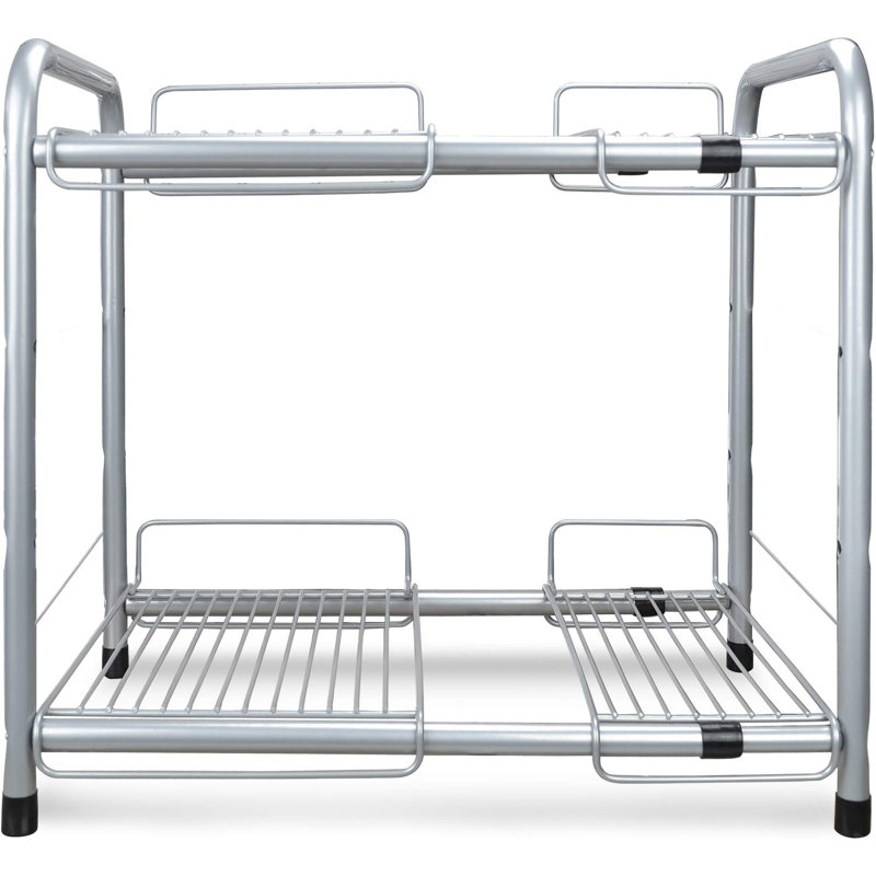 Adjustable Silver 2-Tier Expandable Under Sink Shelf Organizer