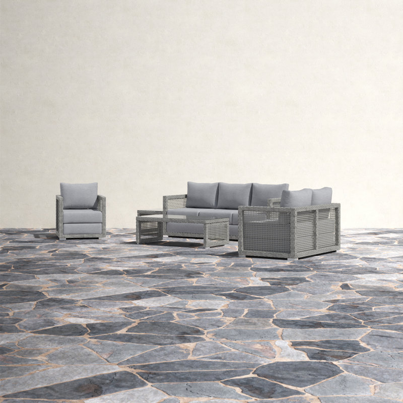 Ensemble de rotin extérieur en osier 6 pièces Aura, Gris