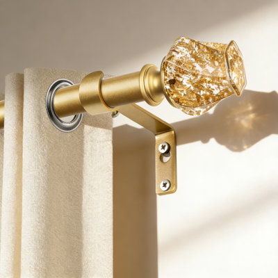 Heavy Duty Single Curtain Rod With Decorative Crystal Finials, Adjustable Telescoping Design For Windows, 1 Inch Diameter Metal Drapery Rod For Home Decor