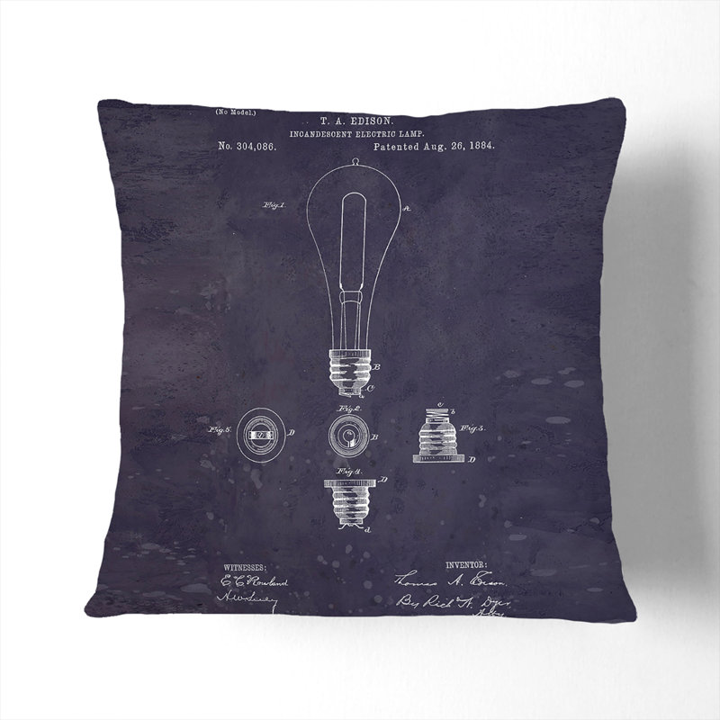 Light Bulb Patent Dark Square Throw Cushion, 55cm H x 55cm W x 20cm D