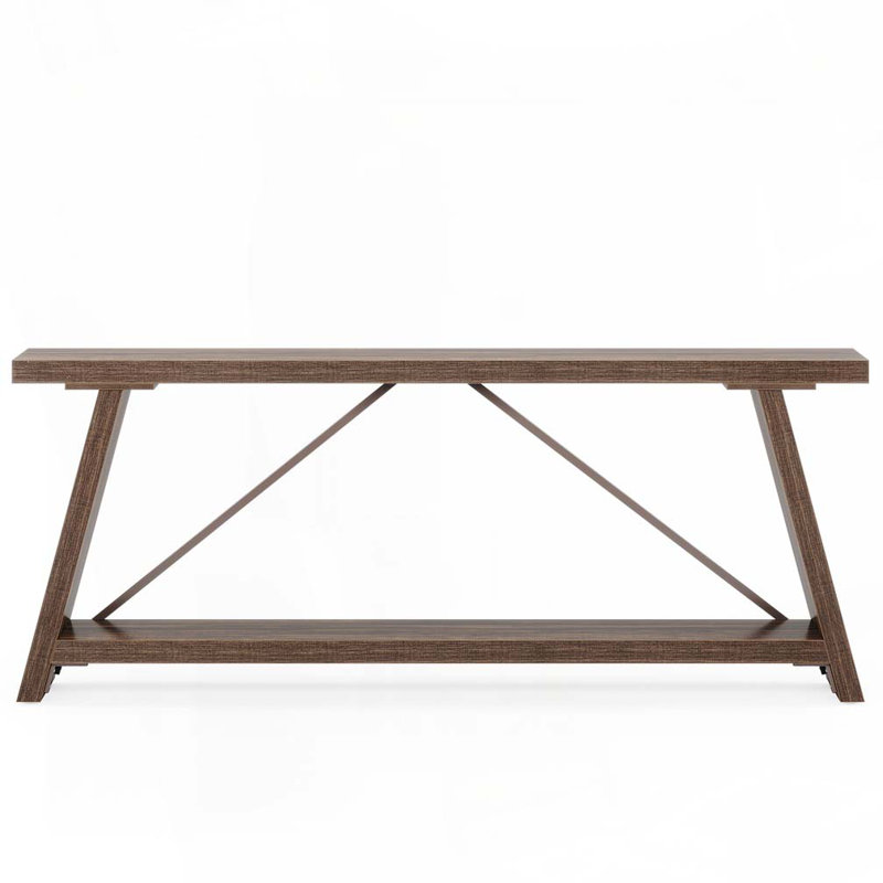 Farmhouse Console Table with 2-Tier Open Storage, Dark Walnut