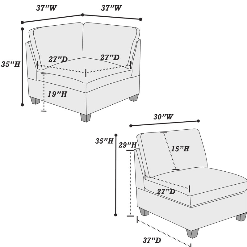 Gray Chenille 3Pc Modular Sectional With Pillow Back And Armless Seating Option Modular In Fabric, & Style