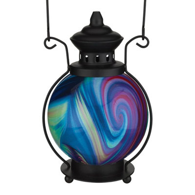 14.5 Inch Glass and Metal Swirl LED Solar Powered Outdoor Lantern with Decorative Hanging Hook and Rechargeable Battery - Purple