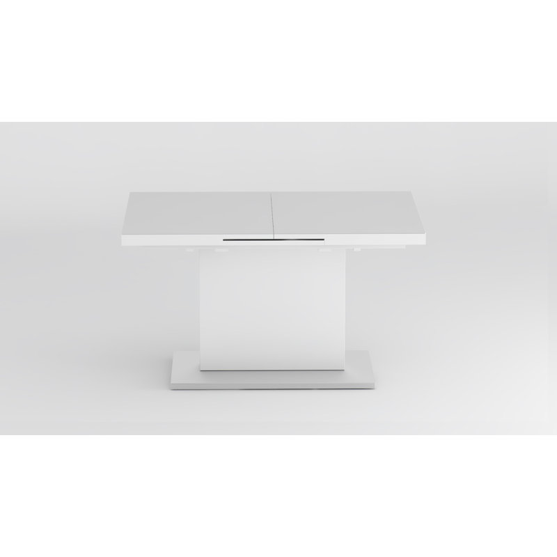 Benae Contemporary Pop-Up-Extendable White Glass Dining Table