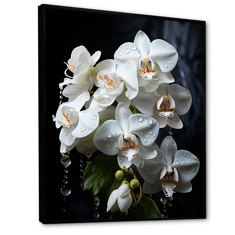 Pétales d'orchidées blanches élégantes sur toile, Cadre flottant noir, H 40 po x l 30 po x P 1,5 po