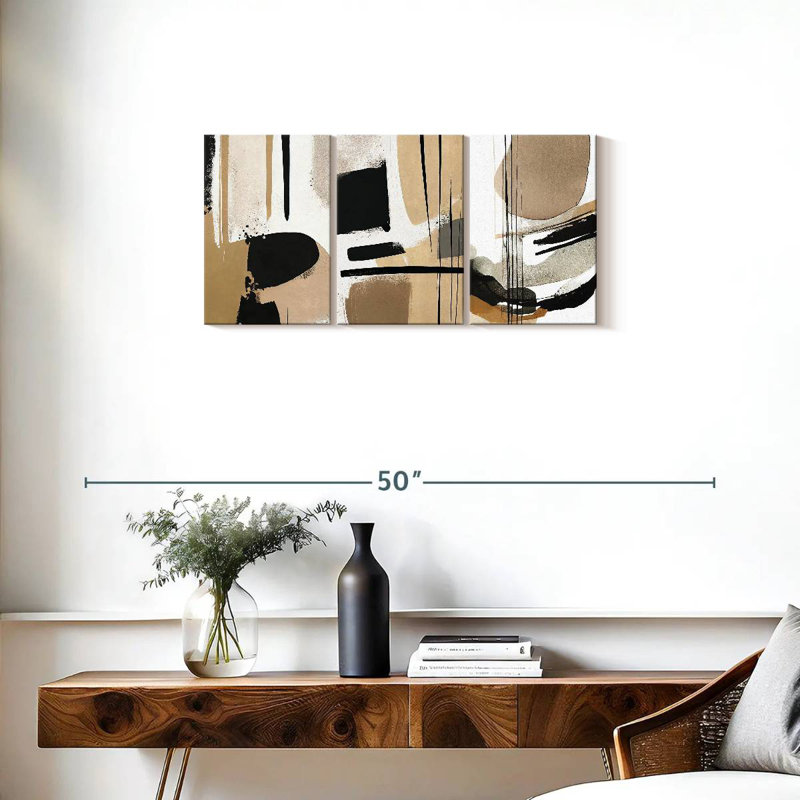 Avery Beige Modern Abstract Triptych, 15" H x 32" W