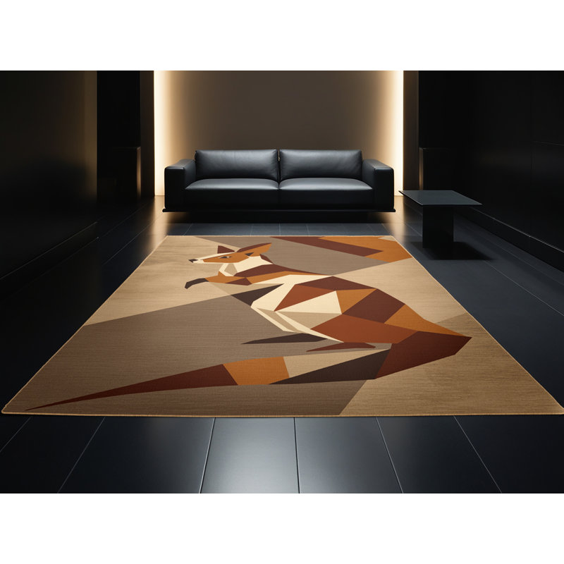 Tapis géométrique brun lavable à la machine Ozgur Numbat - reliure brun clair, 5 x 7
