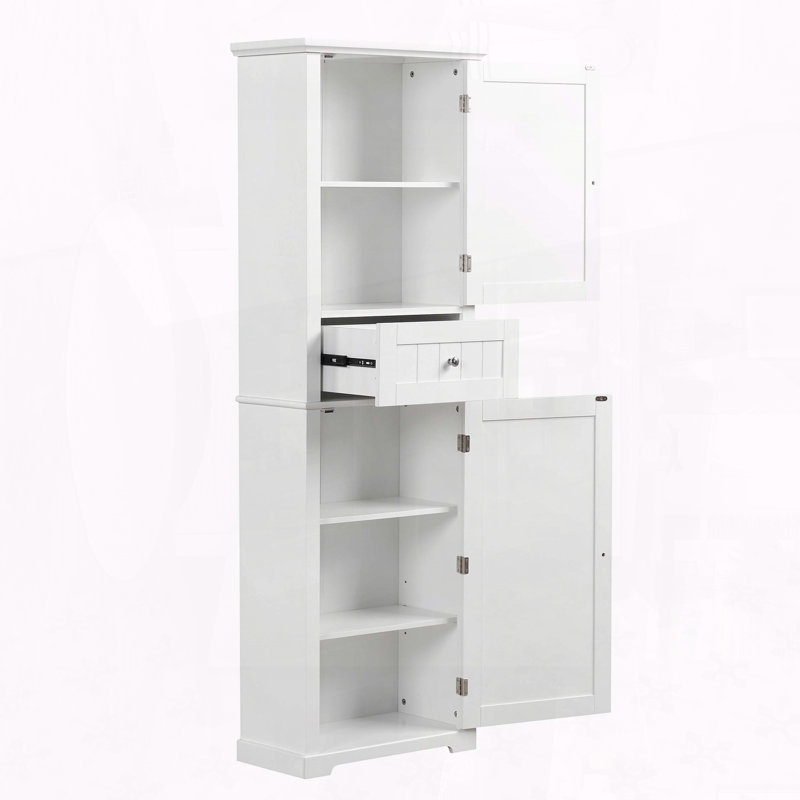 Grande armoire de rangement autoportante avec tiroir et tablette réglable, White