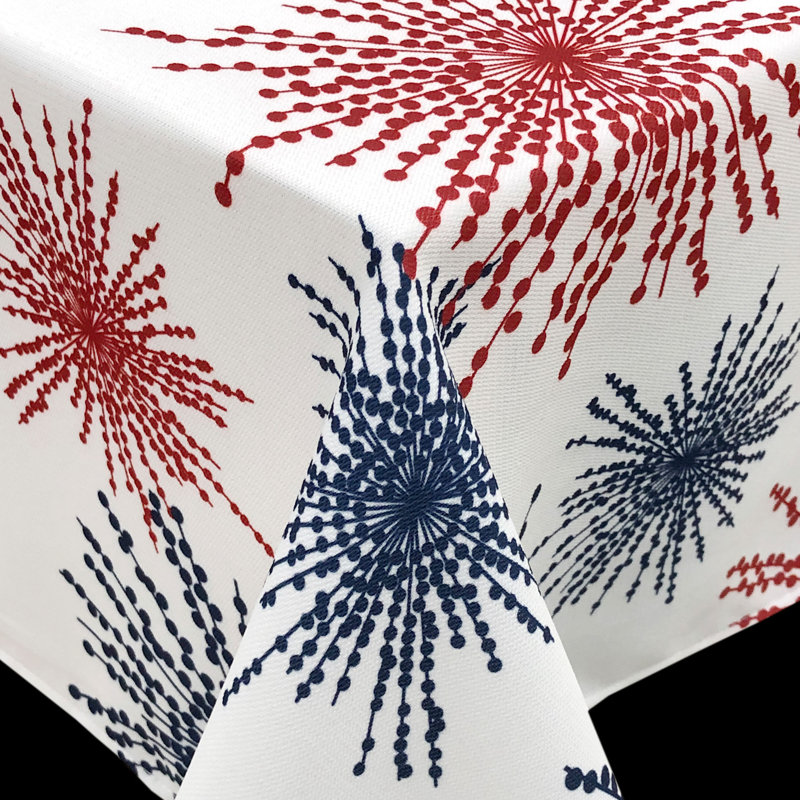 Ottis Celebration Fireworks Easy-Care Fabric Rectangular Tablecloth, 84" x 60", White
