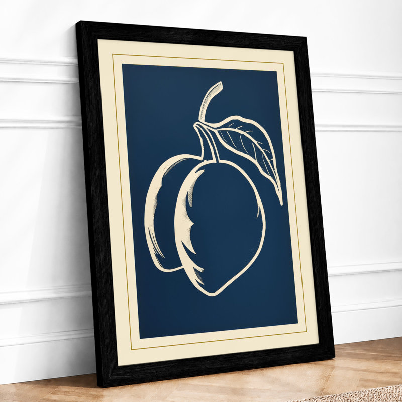 Peach Study Botanical - Framed Print, A2 - 59.4 x 42.0 cm, Black
