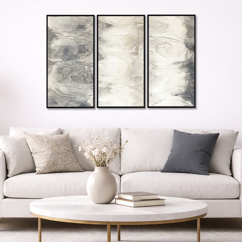 Gray Circles I - ensemble d'art mural moderne et contemporain sur toile, encadré de 3