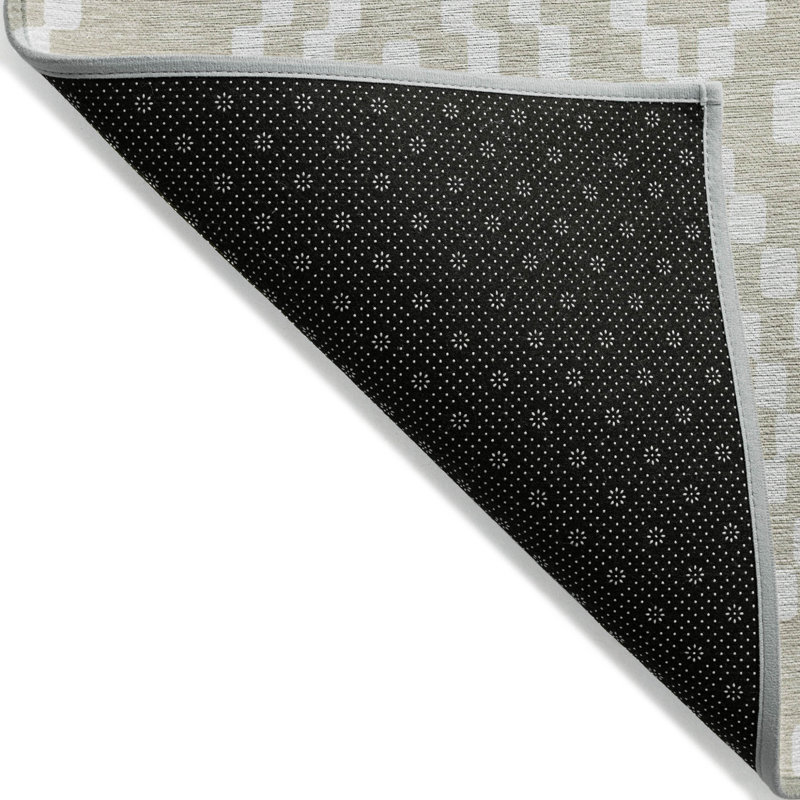 Tapis extérieur lavable à motif géométrique beige et ivoire 3 pi x 5 pi