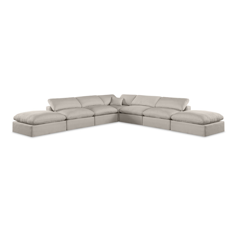 Hooria Upholstered L-Shaped Sectional Reversible, Beige Linen Textured Fabric