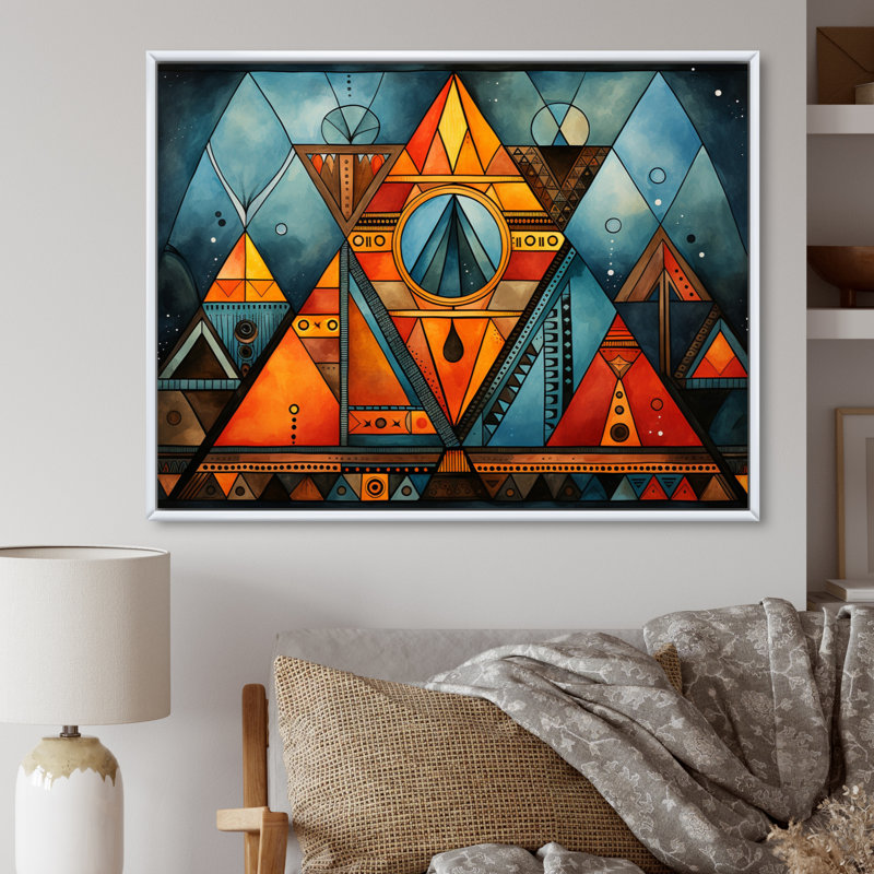 Motif tribal africain I sur toile, H 24 po x l 32 po x P 1 po, Cadre flottant blanc