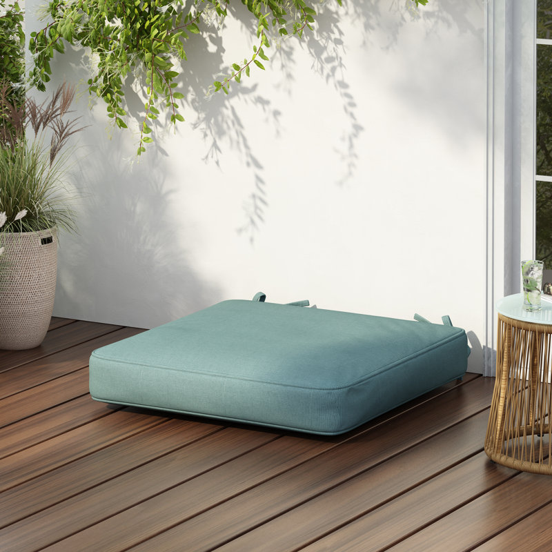 Roomfitters Noah Outdoor Dining Chair Cushion with Ties, Water Repellent Fabric, Teal Patio Pad, Teal