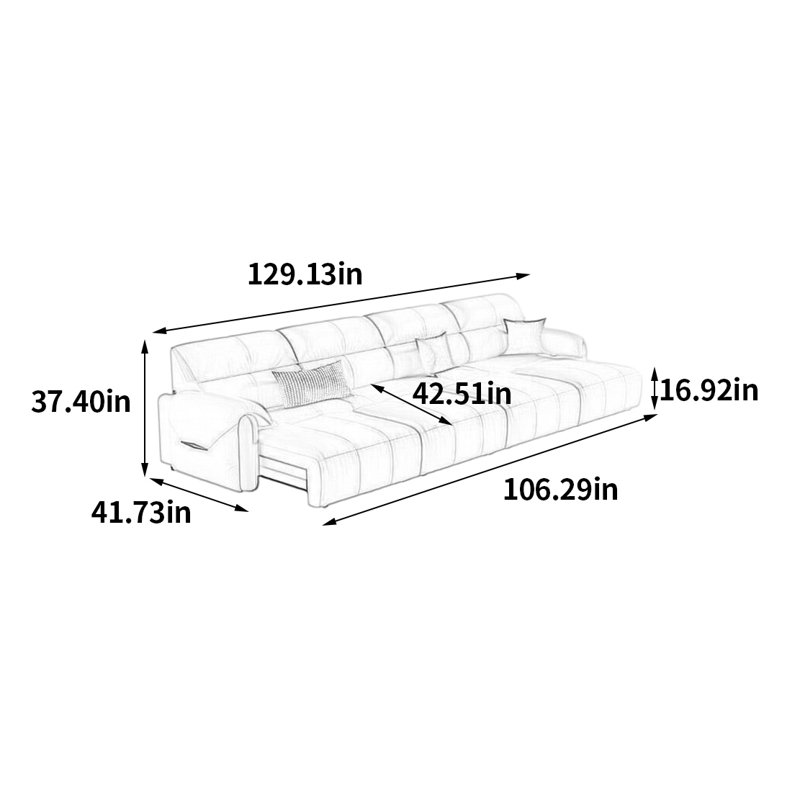 Canapé électrique intelligent de luxe, H 37,4 po x l 129,13 po x P 41,73 po, 4
