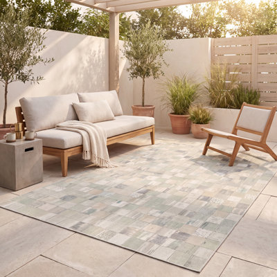 Tapis Heatwave moderne à motifs mosaïques abstraites, vert crème, gris et blanc, antidérapant, à poils courts, pour l'intérieur et l'extérieur, adapté aux animaux domestiques, idéal pour le salon, la chambre, la salle à manger, l'entrée, le corridor, le bureau, la cuisine, en lin, pour zones de passage intensif, facile à nettoyer, imprimé, ultra doux, à bords ourlés et lavable.