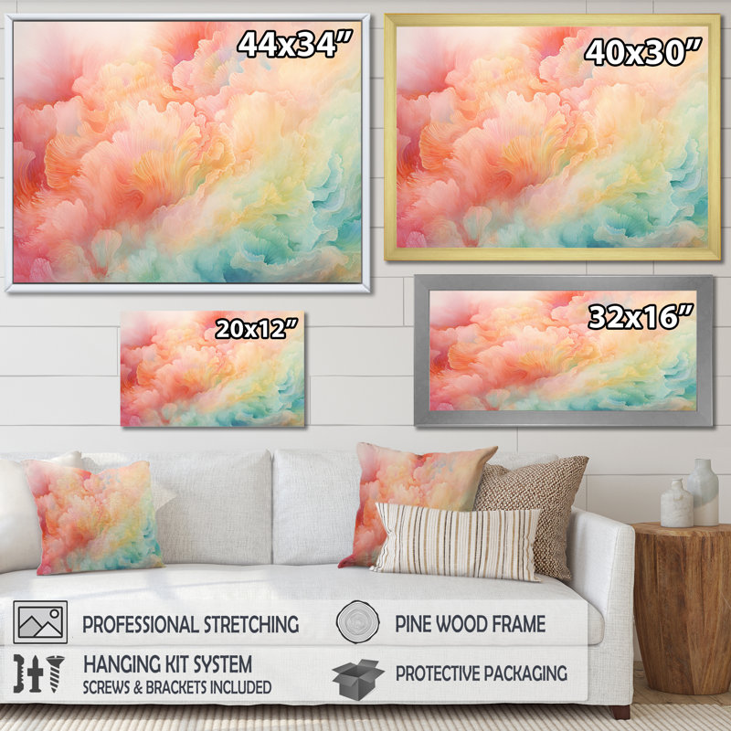 «Dreamy Rainbow Reverie Clouds», impressions sur toile arc-en-ciel, Cadre simple noir, H 12 po x l 20 po x P 1 po