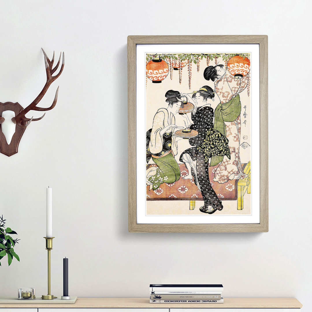 Ladies Under a Wisteria Tree by Kitagawa Utamaro - Picture Frame Painting Print