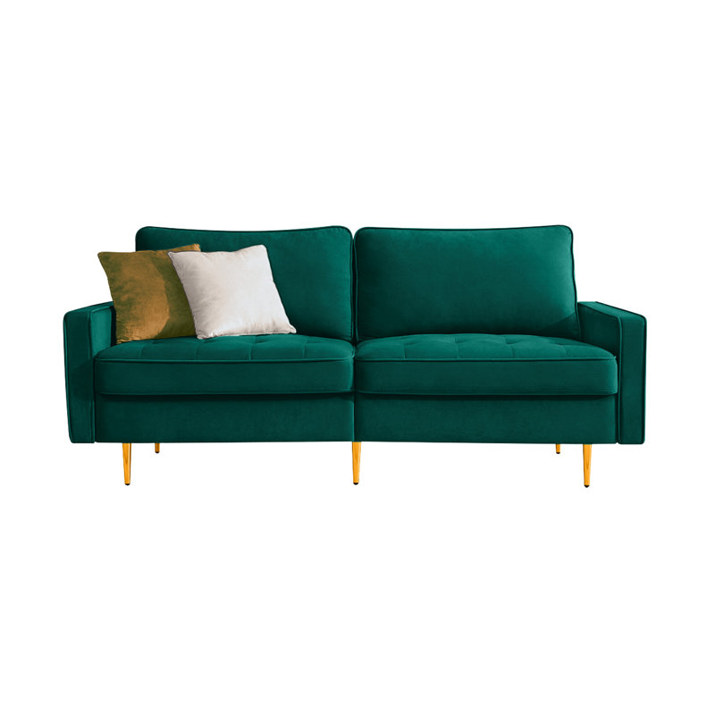71" Velvet Square Arm Sofa,sofa,couch, Emerald Velvet
