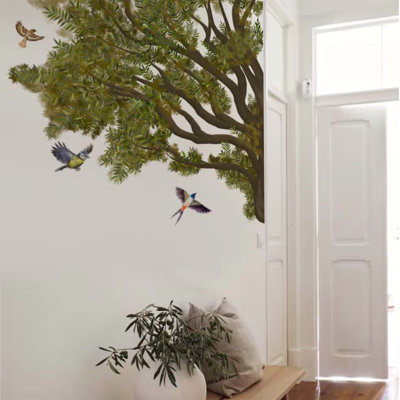 Hand-drawn Olive Branch with Bird Flock Wall Decal