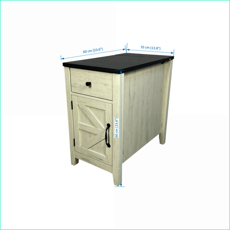 Farmhouse Nightstand with Charging Station, Drawer and Barn Door , Gray