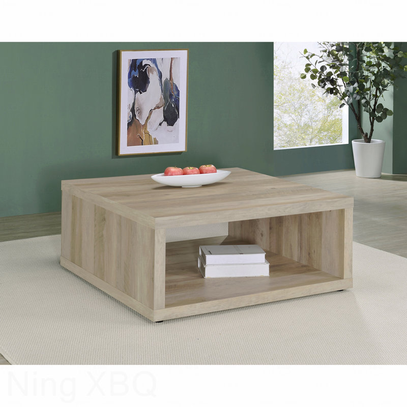 Table basse carrée en bois d'ingénierie vieilli, Naturel