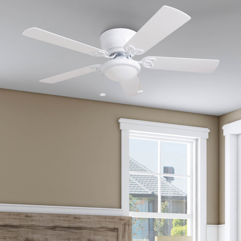 Benton 52" Ceiling Fan with LED Light, White with Gray Oak Blades