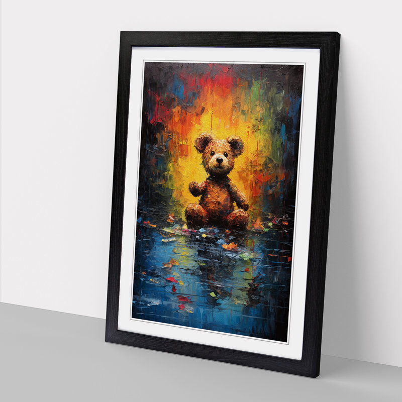 Teddy Bear Action Painting Art - Framed Print, Black Framed, 64cm H x 46cm W
