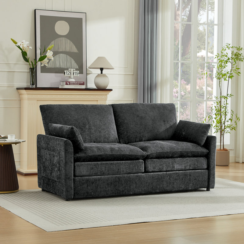 Drago 58'' Modern Square Arm Loveseat Sofa, Dark Gray