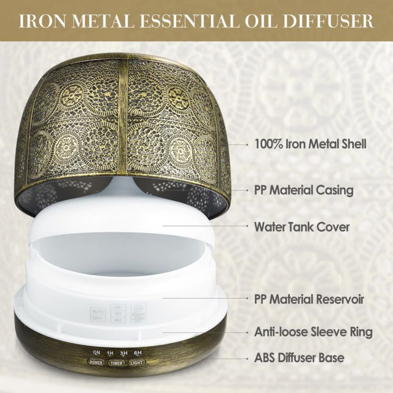 Essential Oil Diffusers For Large Room, Metal Diffusers For Essential Oils, Ultrasonic Aromatherapy Diffuser For Home Office, Gift For Women And Men