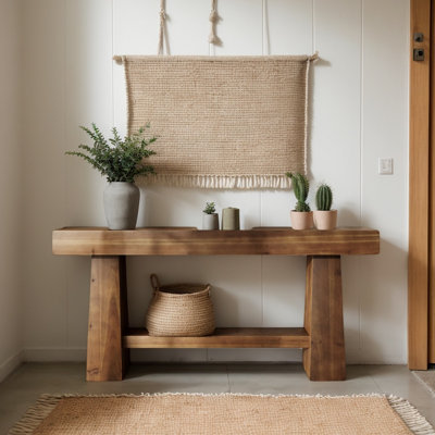 63" Solid Wood Console Table with Storage, Farmhouse Entryway Sofa Table for Hallway