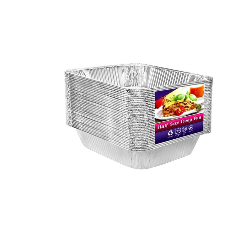  Demi-moule rectangulaire en aluminium avec couvercle - jetable pour la restauration, les buffets, les plats de réchaud, le rôtissage, la cuisson, la cuisson à la vapeur, la préparation des repas, l'entreposage au congélateur, les mets à emporter et les services alimentaires (48)