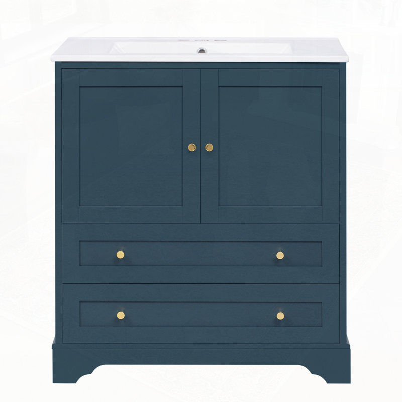 Ensemble de meuble-lavabo avec lavabo en céramique, Bleu