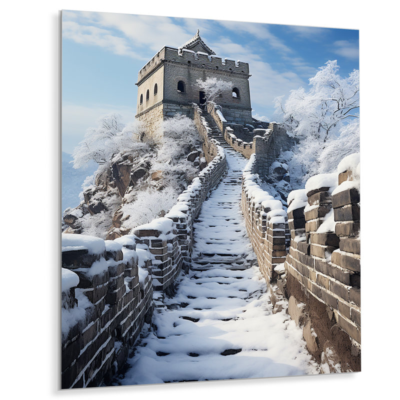 Grande muraille de Chine en hiver I - Art mural en métal au Japon, H 40 po x l 30 po x P 1,5 po