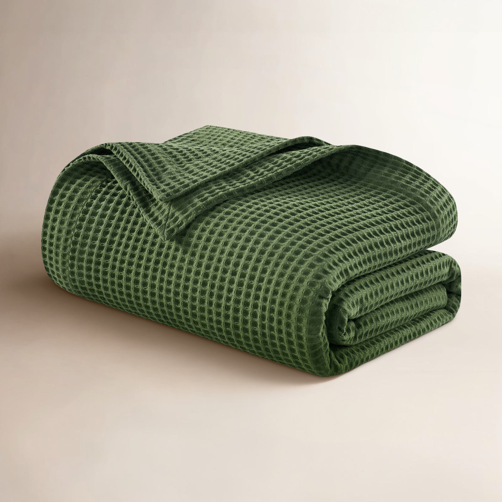 Waffle Weave 100% Cotton Blanket, Queen, Olive Green