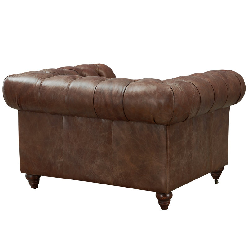 Peppie Upholstered Chesterfield Chair, Brown Genuine Leather