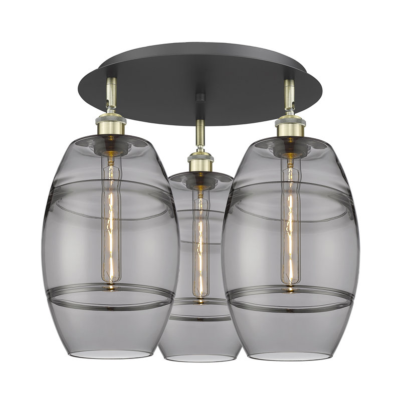 Plafonnier encastré Dundrod, Laiton antique noir, H 10,88 po x l 19,75 po x P 19,75 po, Gris fumée clair