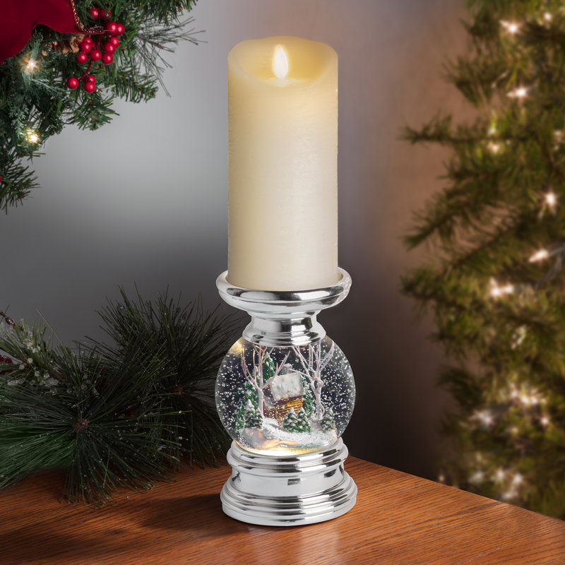 Ledley Snowburst Christmas Snow Globe Candle Holder, Winter Cabin