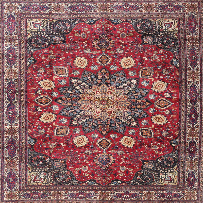 Tapis traditionnel rouge / bleu Gilby, Rond 5 pi